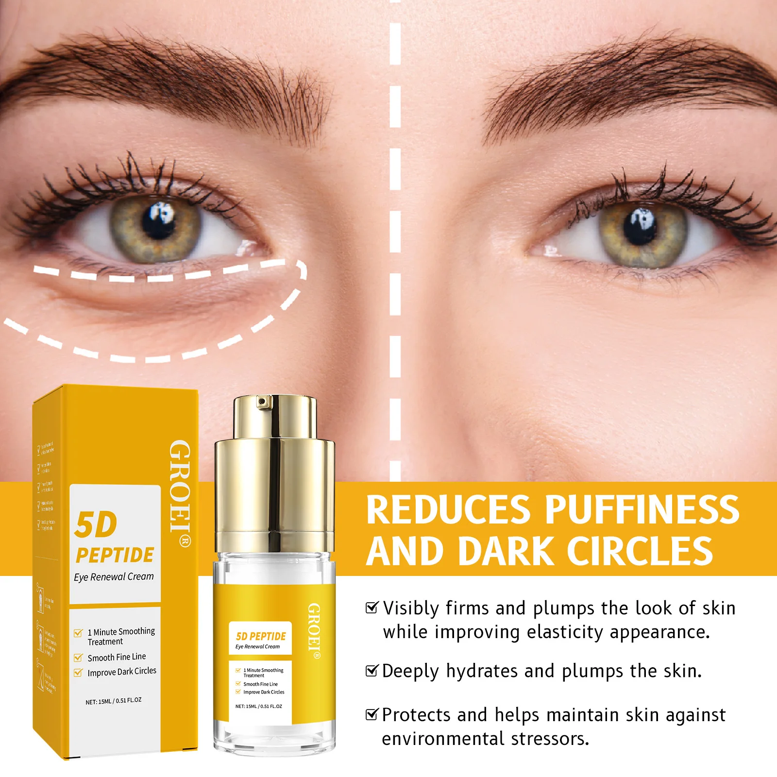 Eye Cream Peptide - ครีมลดรอยคล้ำและอาการบวมรอบดวงตา: ครีมบำรุงรอบดวงตา 5D คอลลาเจนผสมเปปไทด์ | ลดเลือนริ้วรอย